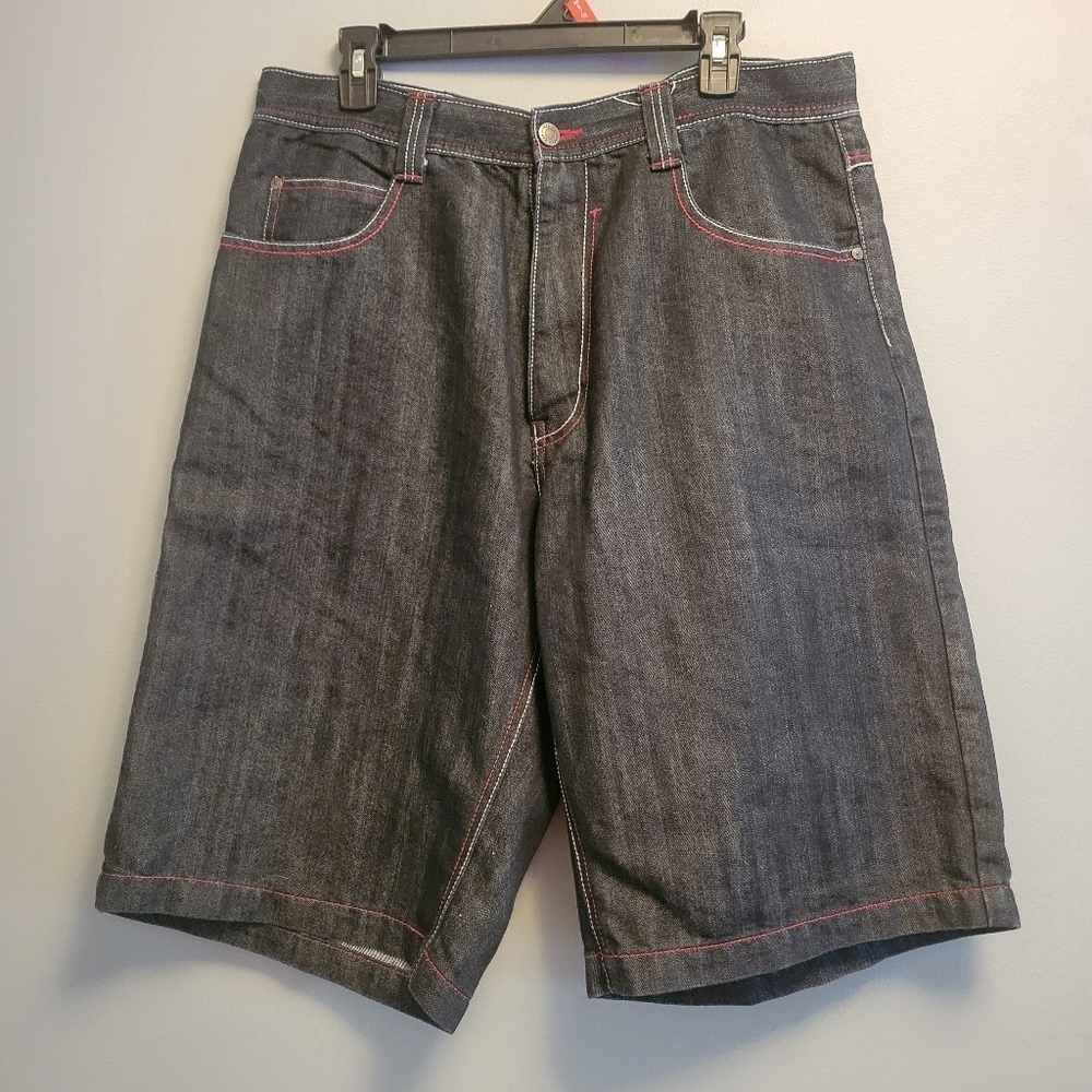 Vintage 90s EXA Dragon Denim Shorts Mens 38 Red Stitch Y2K Baggy - Picture 2 of 8